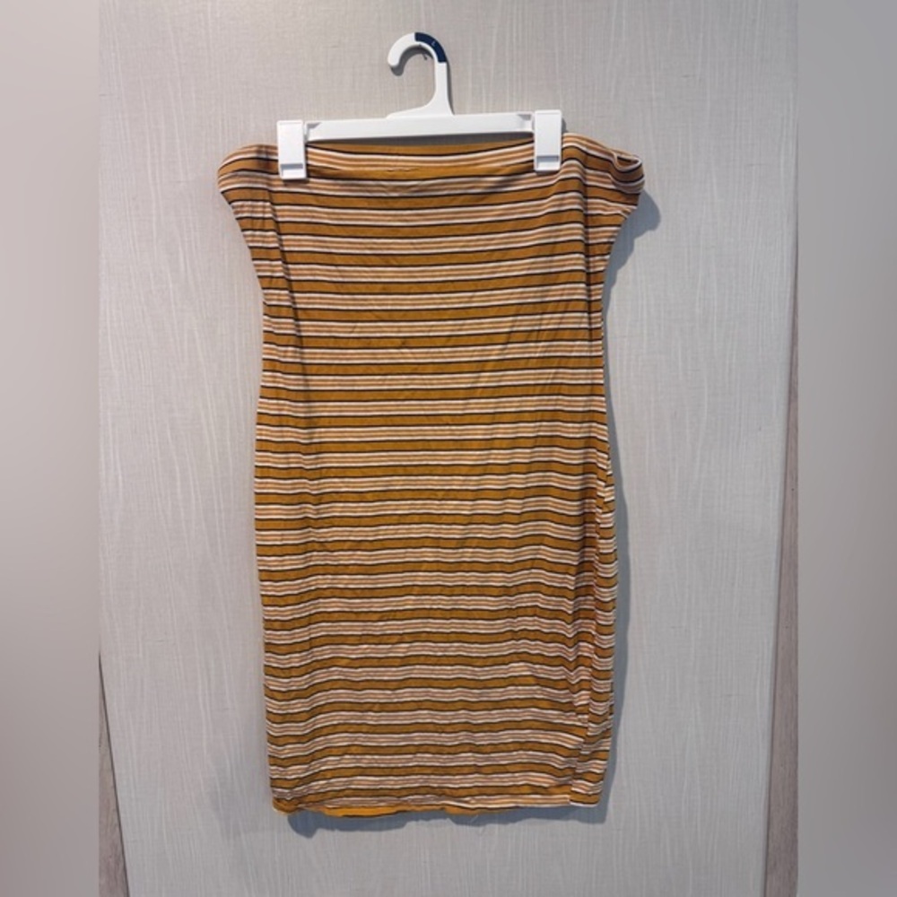 Fashion Nova Mustard and White Striped Tube Dress